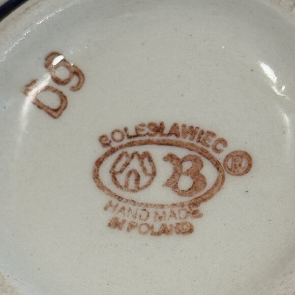 Boleslawiec Polish Pottery Pitcher Jug Blue w/ White Stars Handmade 5” Tall - Picture 6 of 6